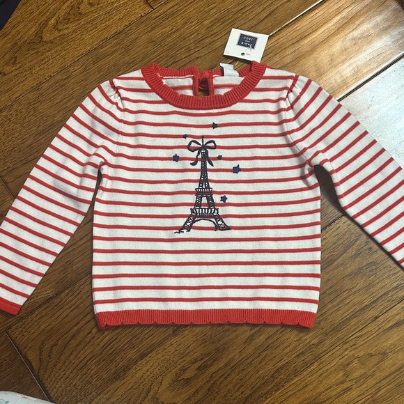 Janie and Jack Other - Janie and Jack Red and White Striped Sweater with Eiffel Tower